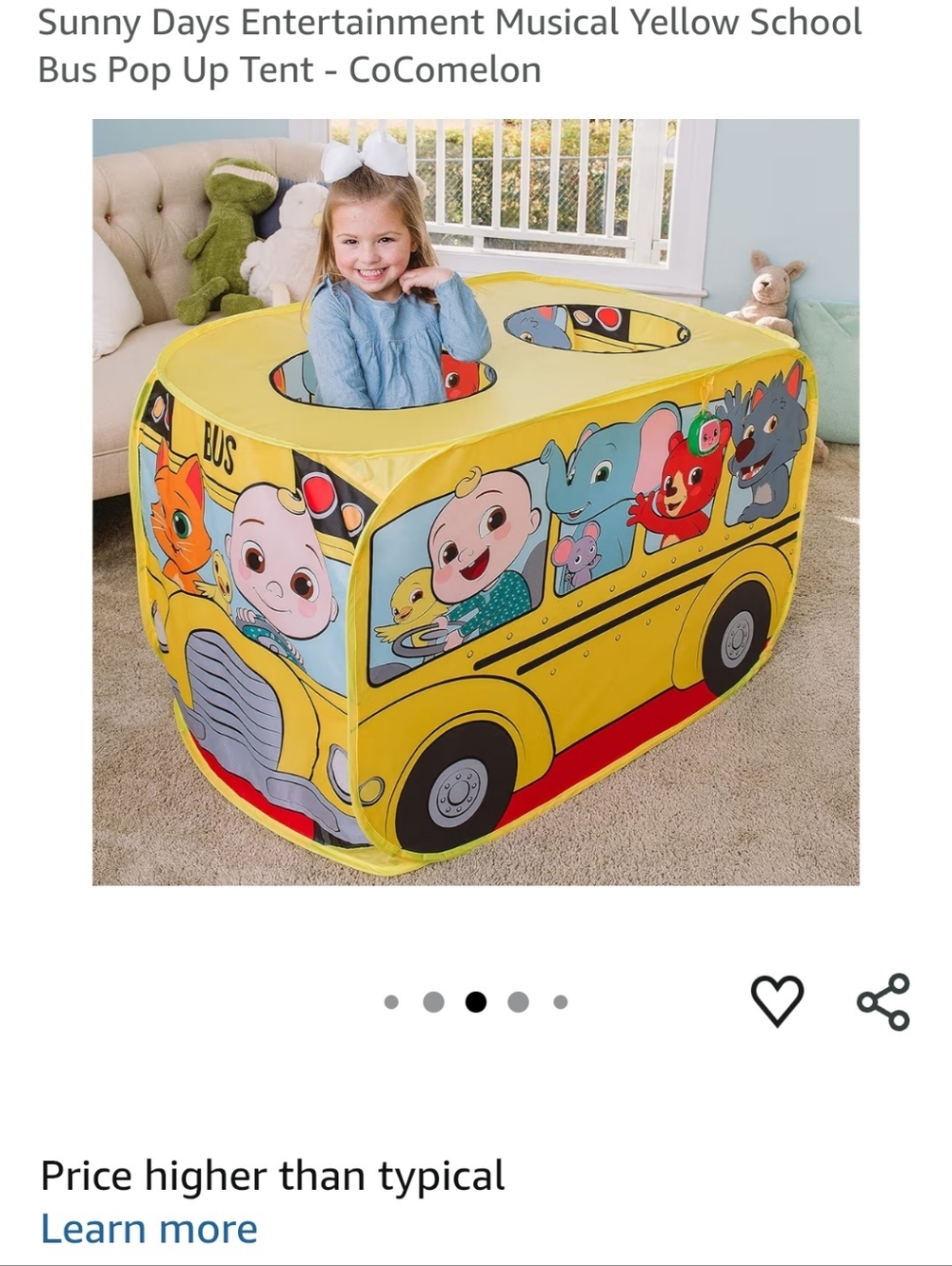 CoComelon Pop Up Yellow School Bus Play Tent for Kids